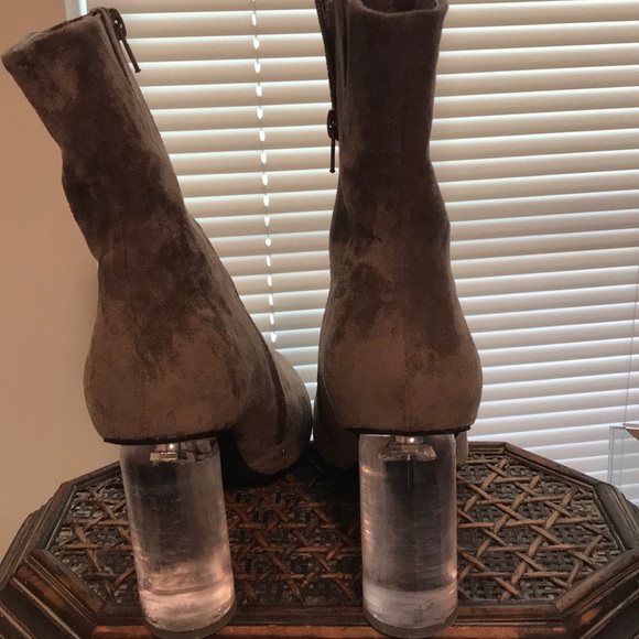 Lustful taupe suede clear heel boots - Picture 2 of 6